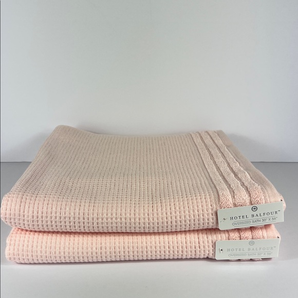 Hotel Balfour Oversized Bath Towels Pink Luxury Waffle Weave Cotton 2 Pc NEW - Picture 1 of 7